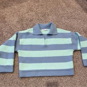 Altar’d State boxy collared v-neck striped sweater. Shorter length. Nautical. M
